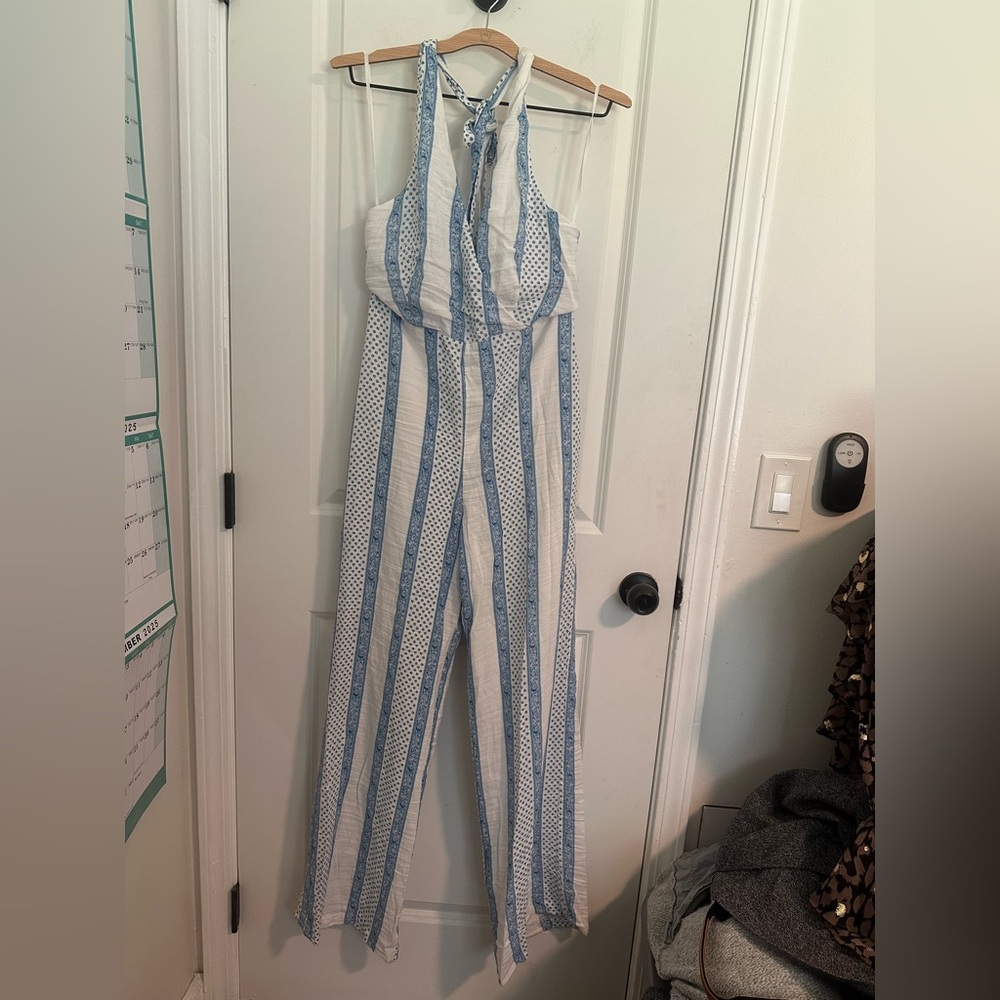Anthropologie Revolve Line + Dot Agatha Striped Halter Jumpsuit Sz S Fully lined - Picture 5 of 12